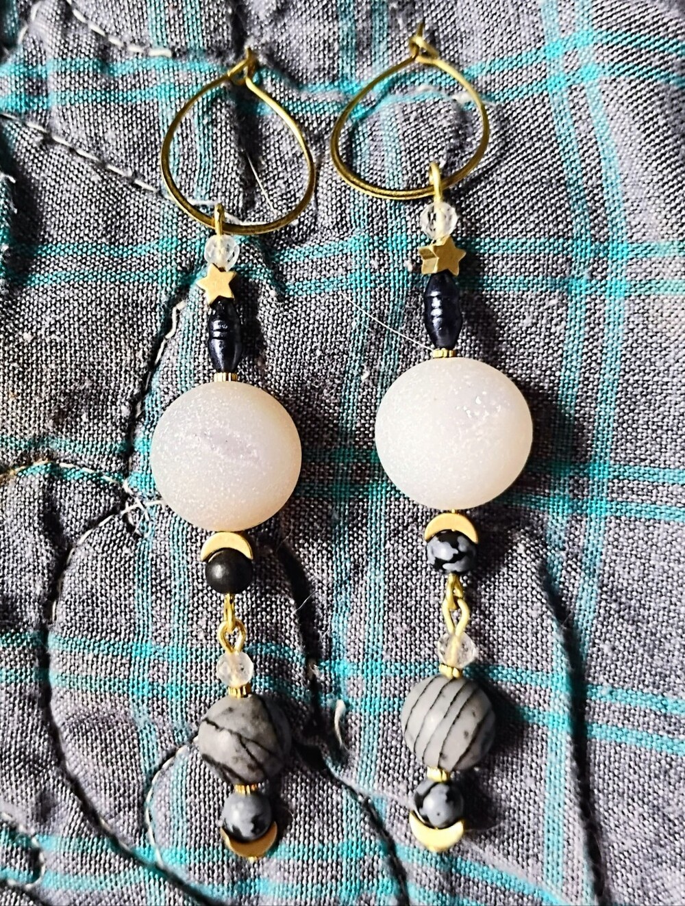 'Darkness and Light' Stone Celestial Earrings - Picture 2 of 6